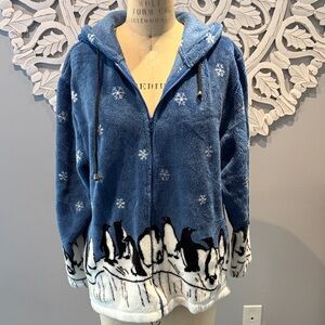 Vintage PBJ Sport Penguin zip up hoodie jacket Blue Fleece XL